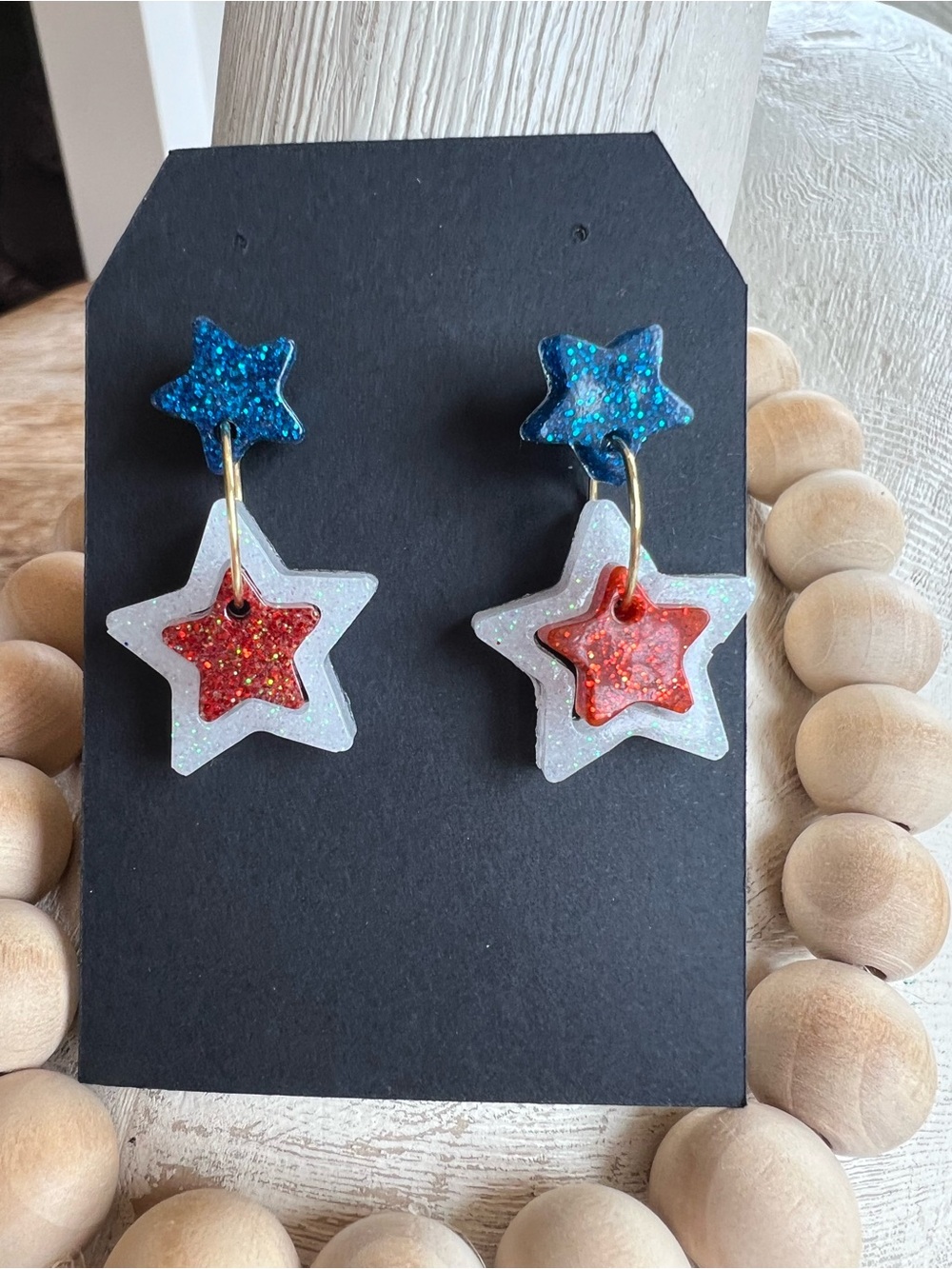 Blue, White & Red Star Dangle Earrings for Kids